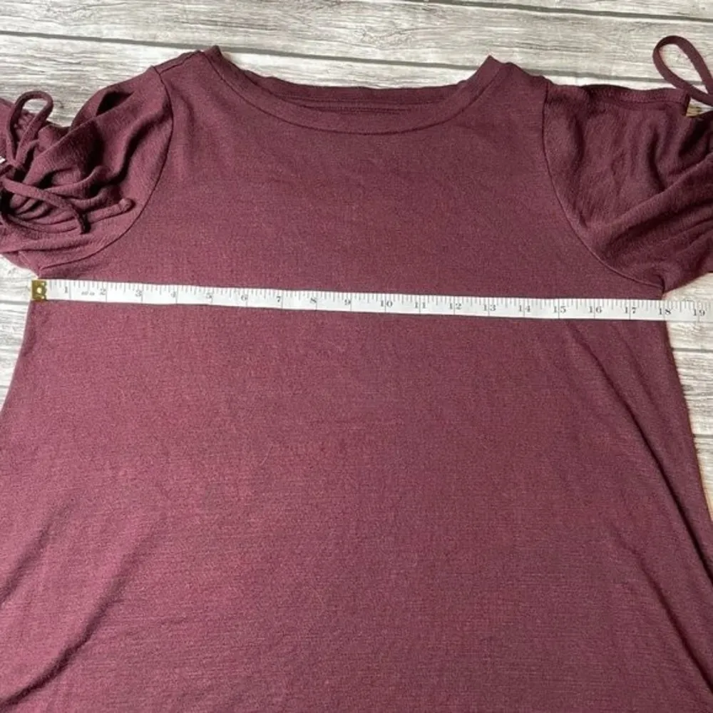 LOFT Casual Knit Shirt Blouse Top Crewneck Tie Slit Mid Sleeves Burgundy XXS 2XS - Image 10