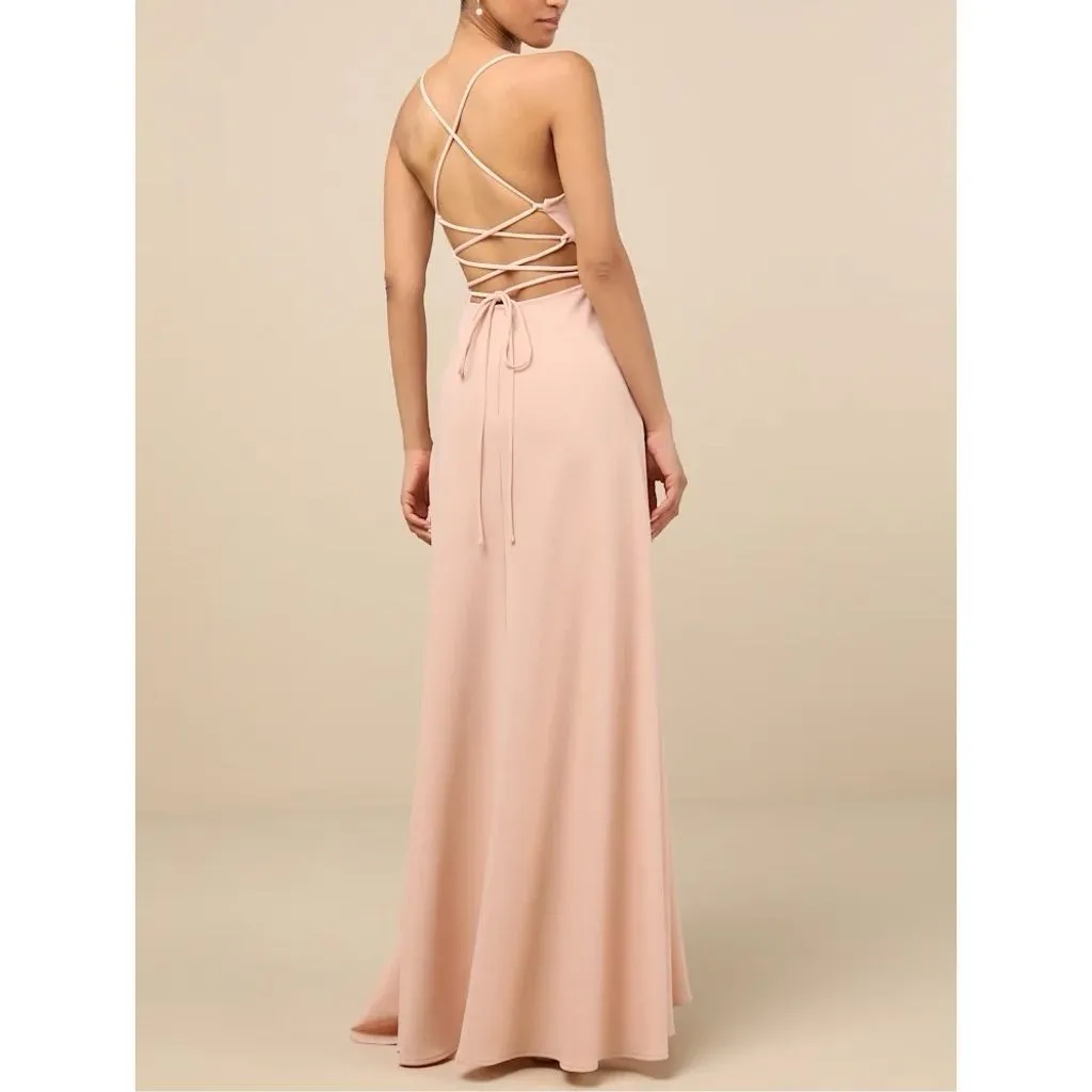 NWT Lulus Women's XL Caryl Light Blush Ruffled Tulip High-Low Maxi Dress - Image 2