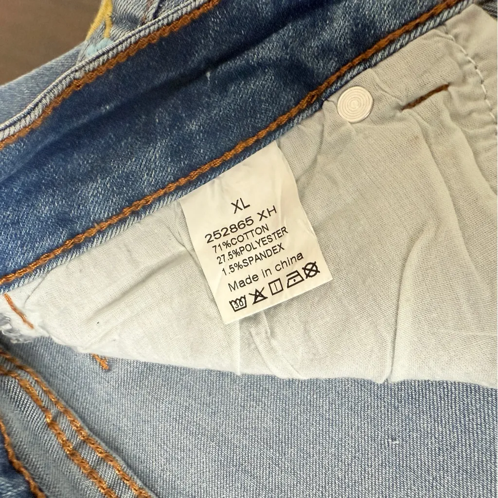 Flamingals Floral Embroidery Mid Waist High Stretch Bootcut Jeans with Pockets Blue Size XL - Image 7