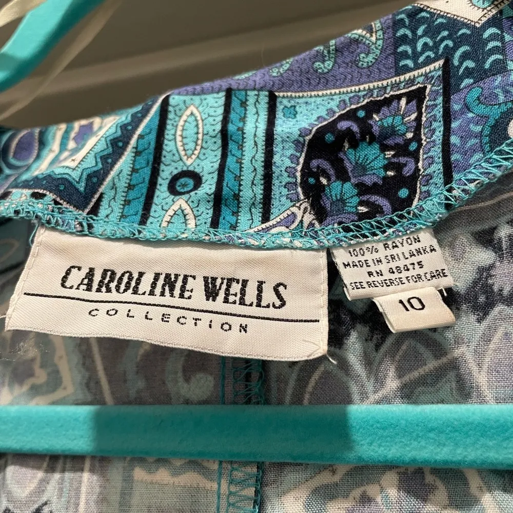 VTG 80s 90s Caroline Wells Collection Blue & Purple Paisley Button-Down Romper - Image 7