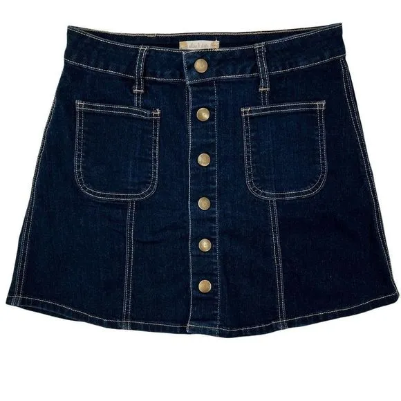 Altar'd State A-Line Skater Denim Jean Snap Front Mini Skirt XS - Image 10