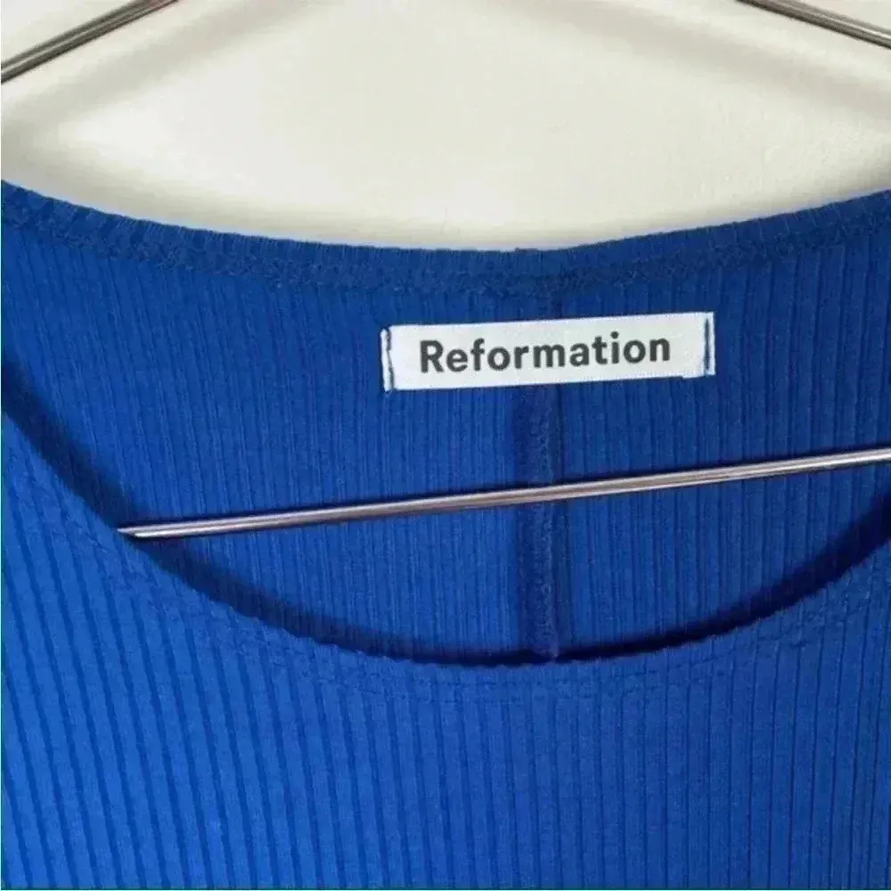 Reformation‎ Blue Cutout Ribbed Long Sleeve Mini Dress - Image 7