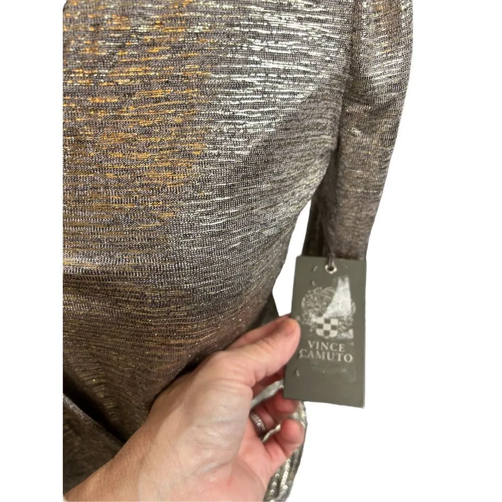 Vince Camuto Blouse NWT Gold Sparkle Silver V-Neck Stretchy Long-Sleeve Sz XXS - Image 11