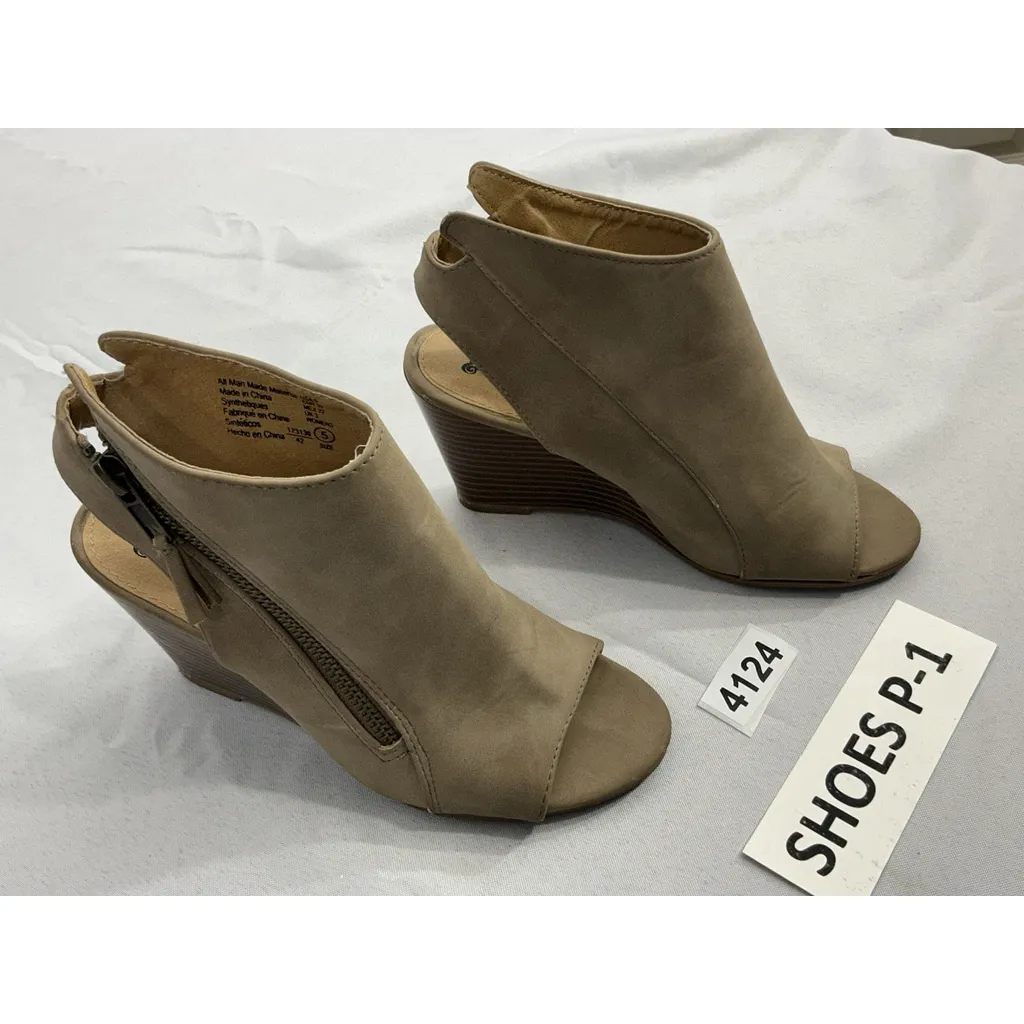 Womans Brash Booties 5 Tan Zip Up Wedge Peep Toe Sling Back - Image 2