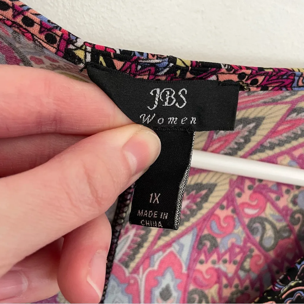 JBS J.B.S. Plus Size Multi Paisley Peacock Feather 3/4 Sleeve Bell Sleeve Dress Purple - Image 5