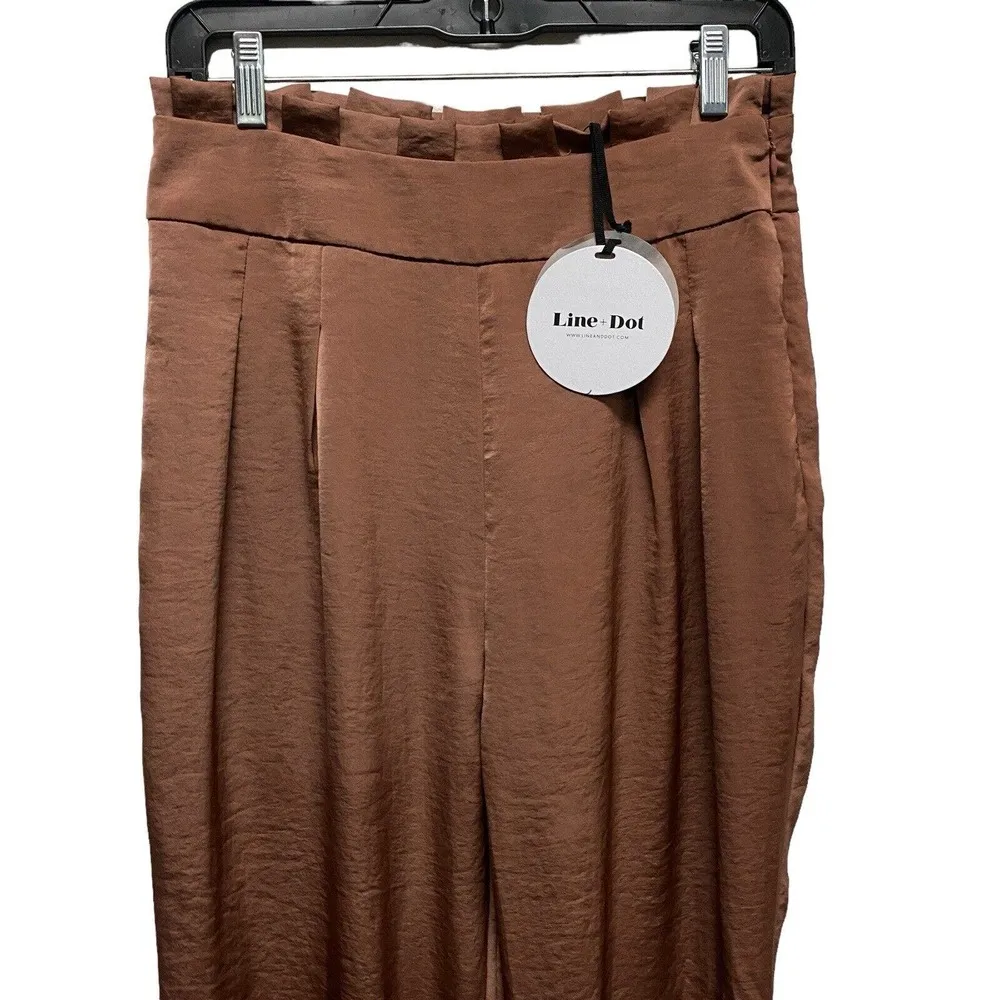 Line & Dot Ali Brown Satin High Waist Crop Trouser Pants paper Bag SZ Medium - Image 3
