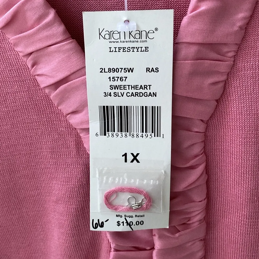 NWT 🩷 Karen Kane Pink Silk Knit Cardigan, Silk Ruffle Trim, Hook & Eye, Plus 1X - Image 11