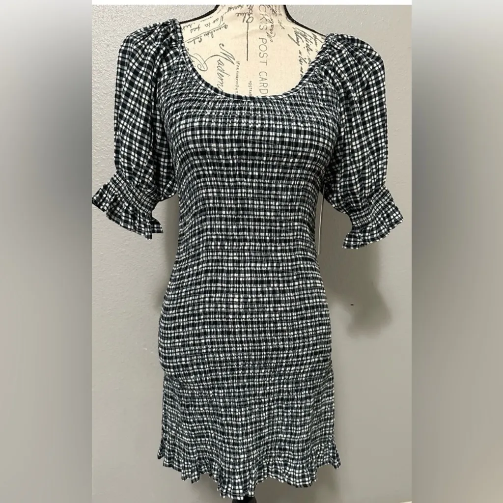 **Faithfull the Brand Constantia Mini Dress Emelinah Check Navy SP Petite NWT** - Image 4