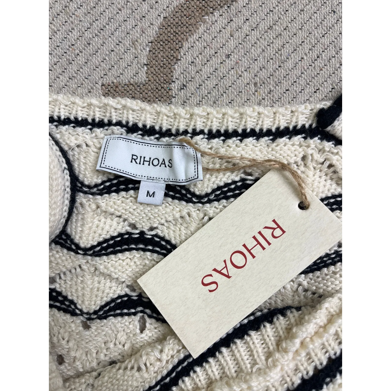 Rihoas The Beige Scalloped Pointelle knit midi dress, size medium, NWT, MSRP $48 Black - Image 14