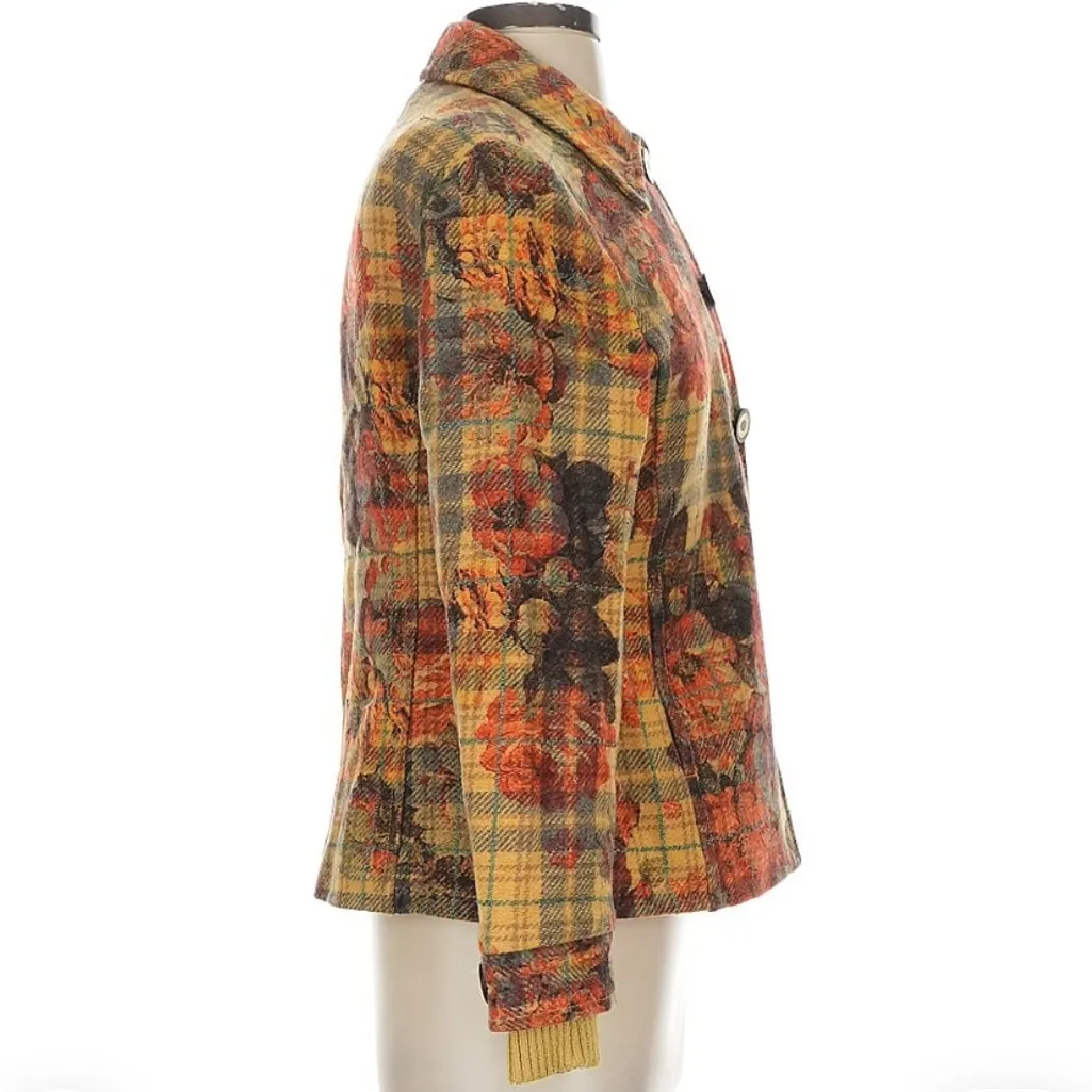 ST. JOHN SPORT by Marie Gray Orange Yellow Floral Plaid Autumn Wool‎ Jacket P Size XS - Image 4