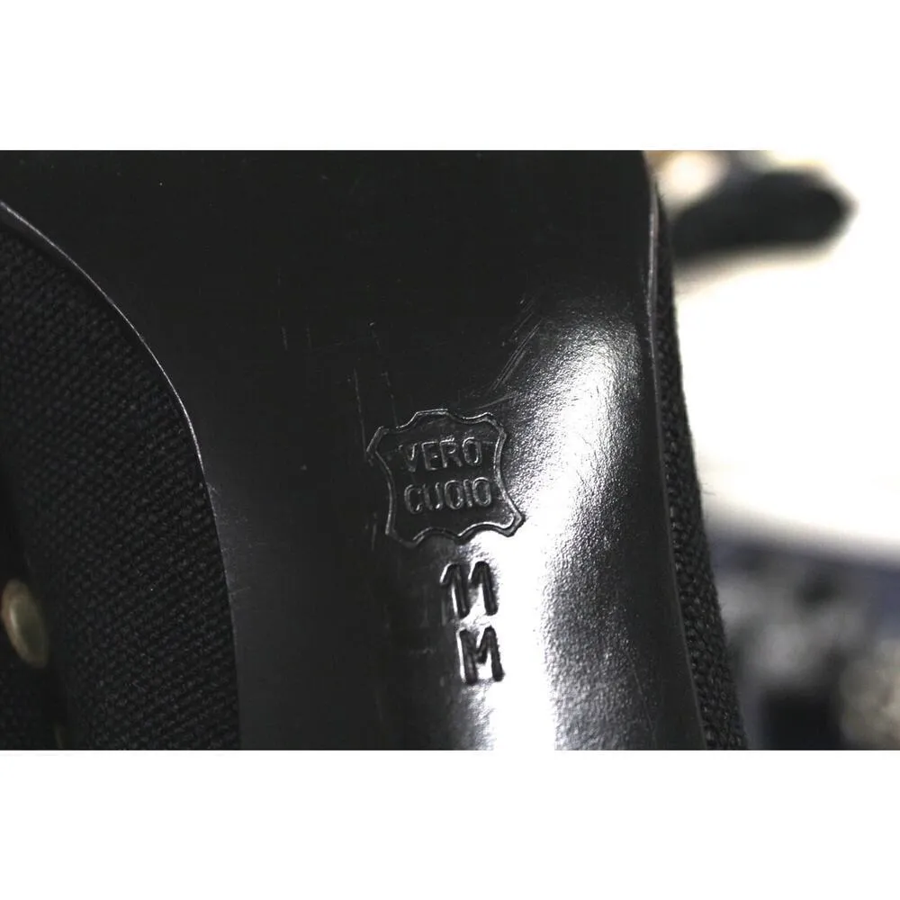 Vero Ve Black Linen Low Heel Pumps Gold & Silver Leather 11 M Aboriginal Face - Image 7