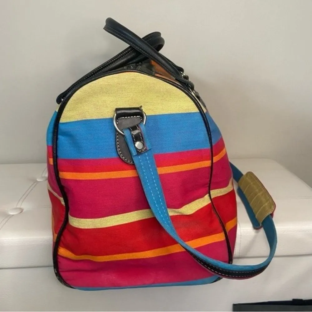 Pineda Covalin Mexico Aztec Multicolor Stripes Canvas Duffle Weekender Bag - Image 3