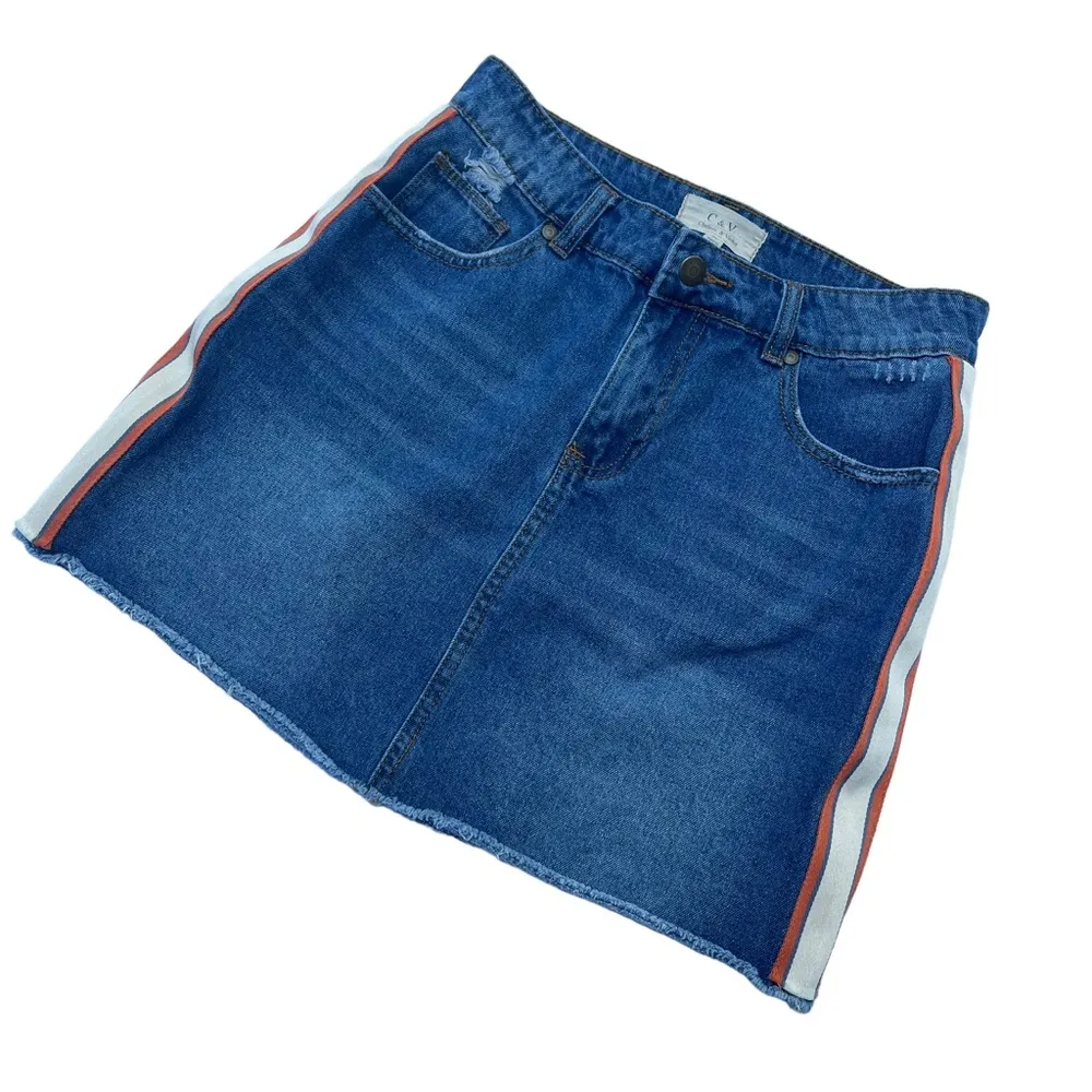 Chelsea & Violet Retro Side Stripe Denim Mini Jean Skirt, Sz 26 - Image 5