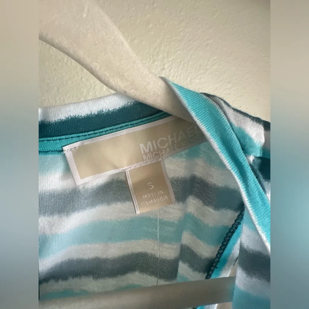 Michael  Michael KORS Teal, Turquoise and White Striped Dress. - Image 3