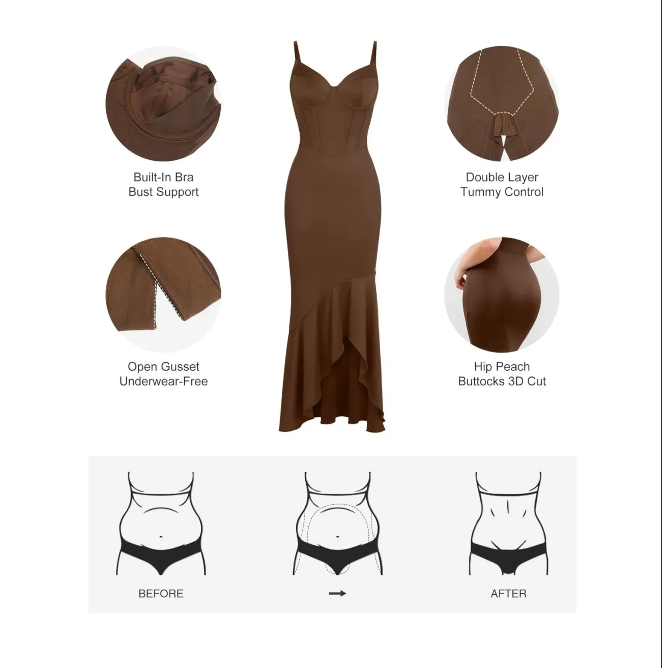 NWOT Popilush Brown Corset Shapewear Maxi Dress - Image 2