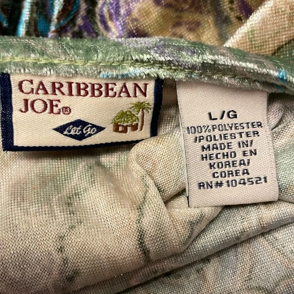 Caribbean Joe Paisley Long Sleeve Shimmer V-Neck Blouse Purple Green Large - Image 6