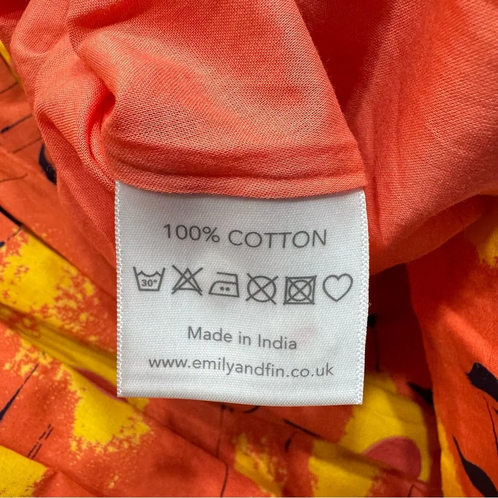 Summer Sunset Flying Birds 100% Cotton Pleated Skirt Midi Dress by Emily & Finn Orange - Image 5