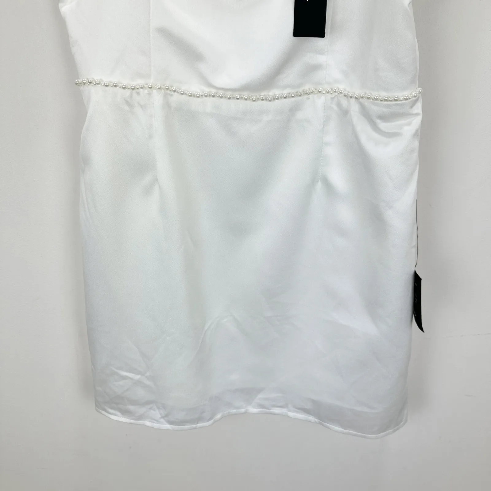 Lulus Adorable Poise White Pearl Puff Sleeve Mini Dress Satin Party Large NWT - Image 11