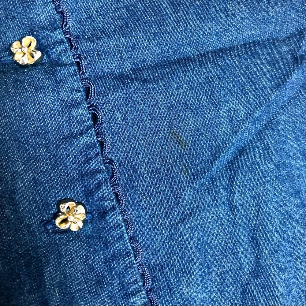 Vintage 80s 90s  Montreal Denim Dress Short Sleeve Eyelet Cutout XL - Image 12