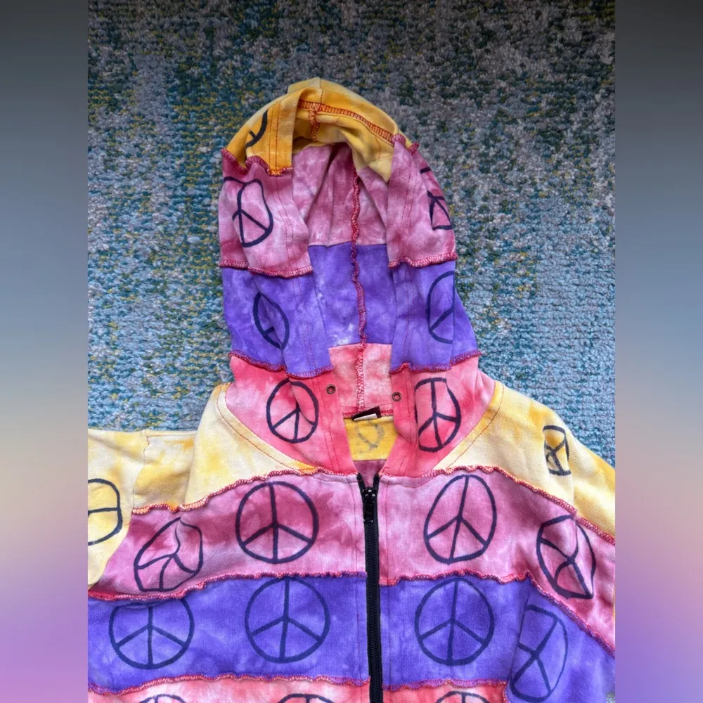 Vintage KPC peace sign tie dye zip hoodie, size large Purple - Image 9