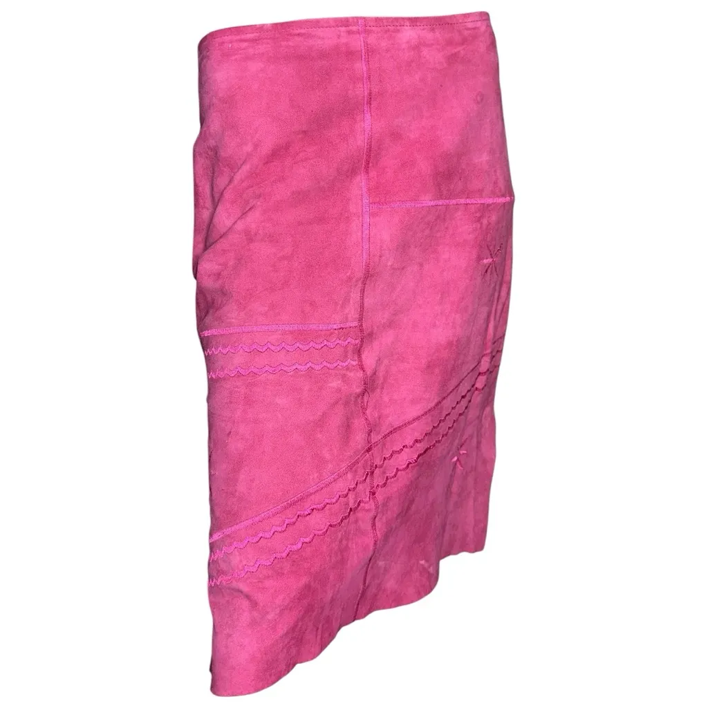 Stella Forest Size 40 8 M Pink Goat Skin Suede Embroidered Pencil Straight Skirt - Image 2