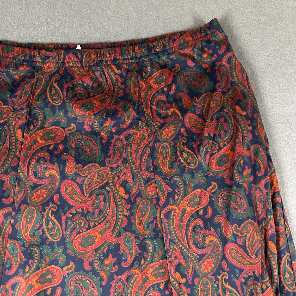 Vtg Lands' End Womens L 12-14 Cotton Paisley Print Pull‎ On Flare Skirt Made USA - Image 2
