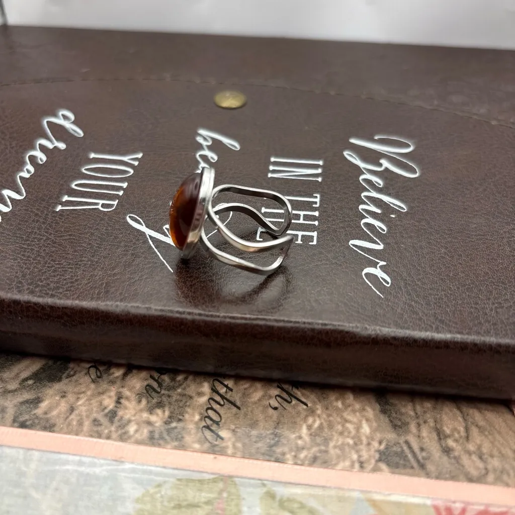 Vintage 1970s Glass Cabochon Adjustable Ring | Handmade Boho Retro Jewelry - Image 5