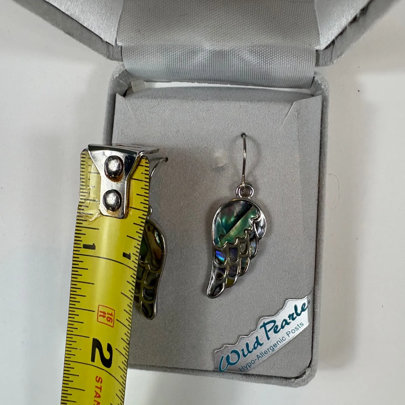 Wild Pearle Stours‎ Abalone Shell Wing Earrings Hypoallergenic Posts Iridescent Silver - Image 6