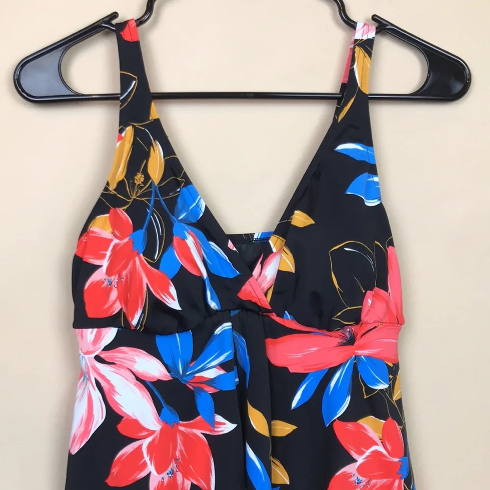 NWT Swim Solutions Women’s Floral Babydoll Thigh Minimizer One Piece Swimsuit Black Size 8 - Image 2