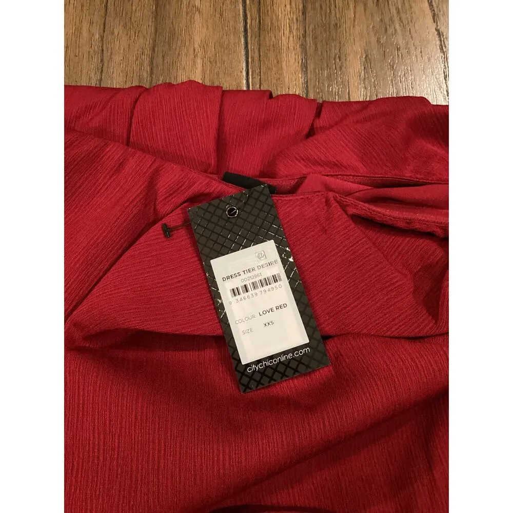 City Chic Tier Desire Dress in love red asymmetrical one shoulder midi cocktail - Image 5