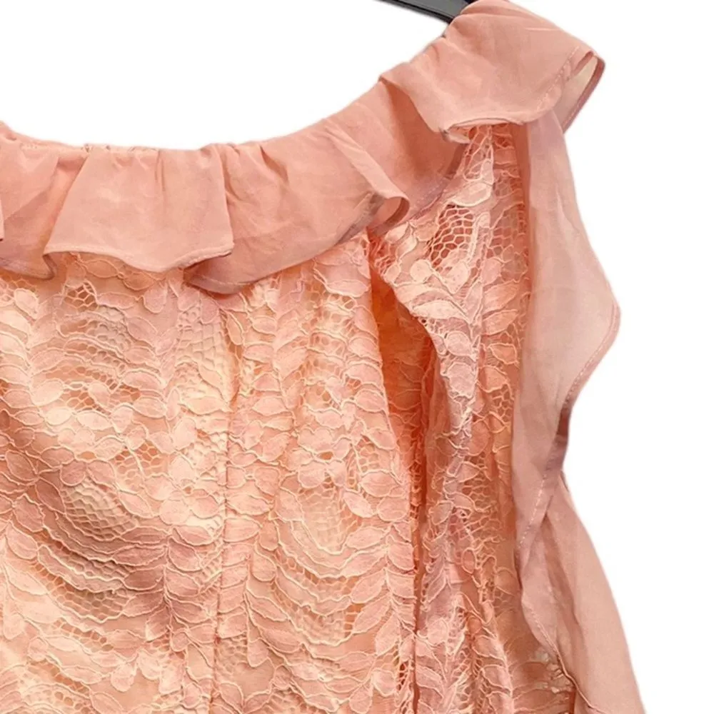 NWT Off Shoulder Peach/Pink Lace Sheer Zip Up Long Sleeve Casual Party Dress Size XL - Image 4