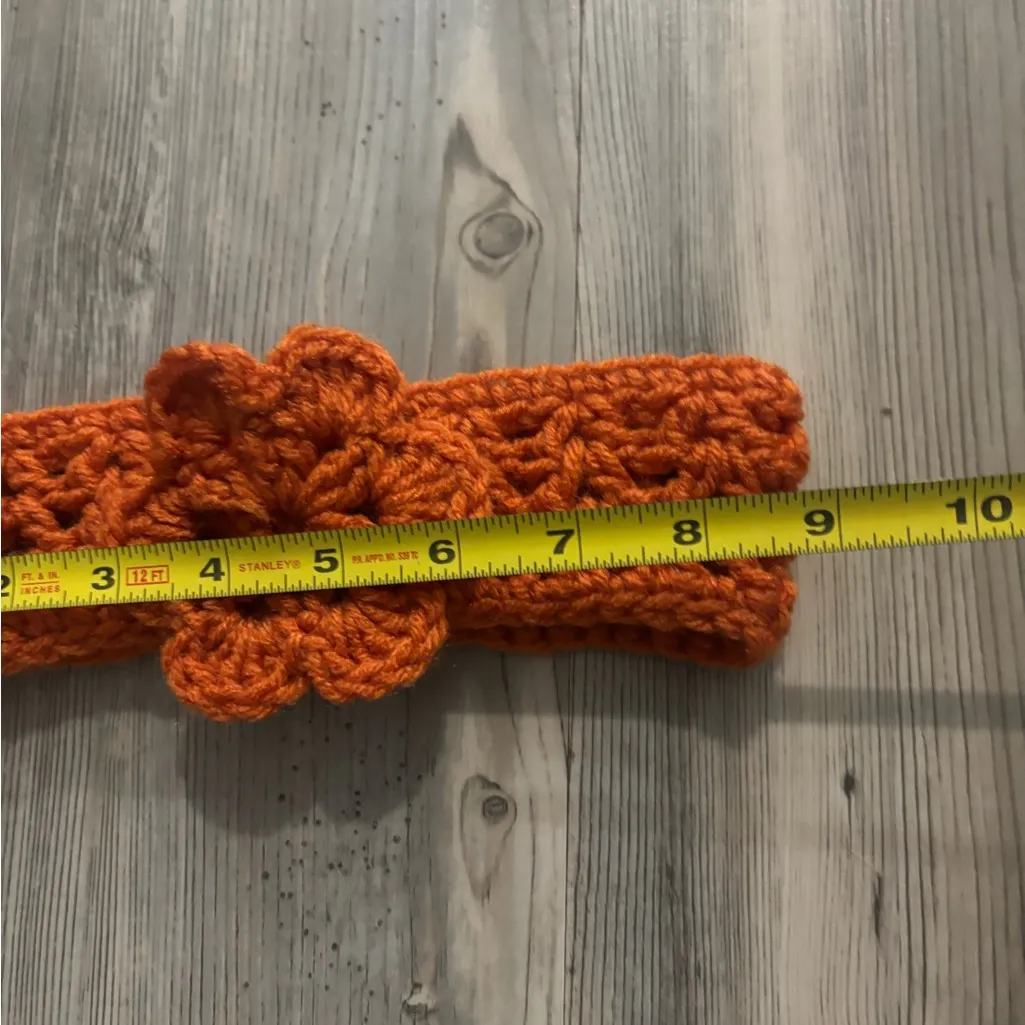 Handmade Orange Crochet Headband with Flower - Image 5