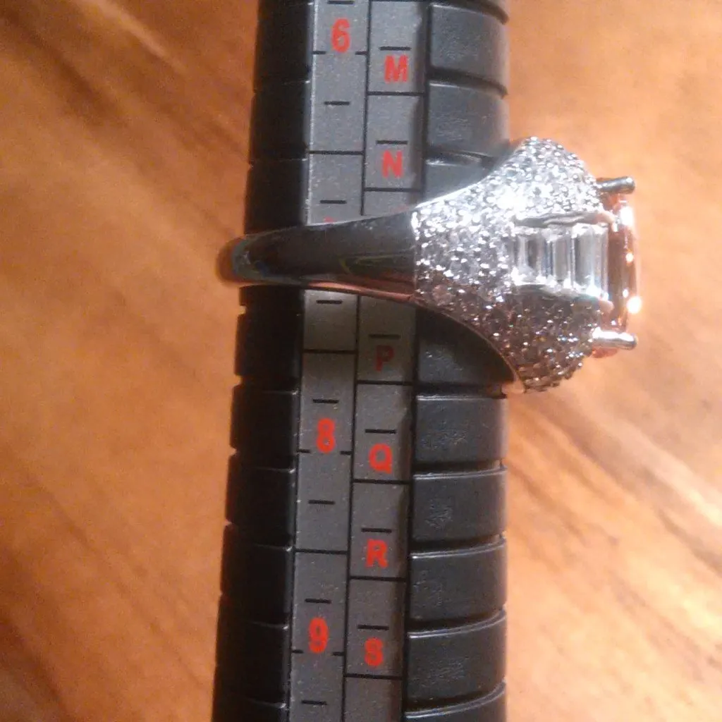 Simulated Champagne Color and White Diamond Brass Ring (Size 7) - Image 3