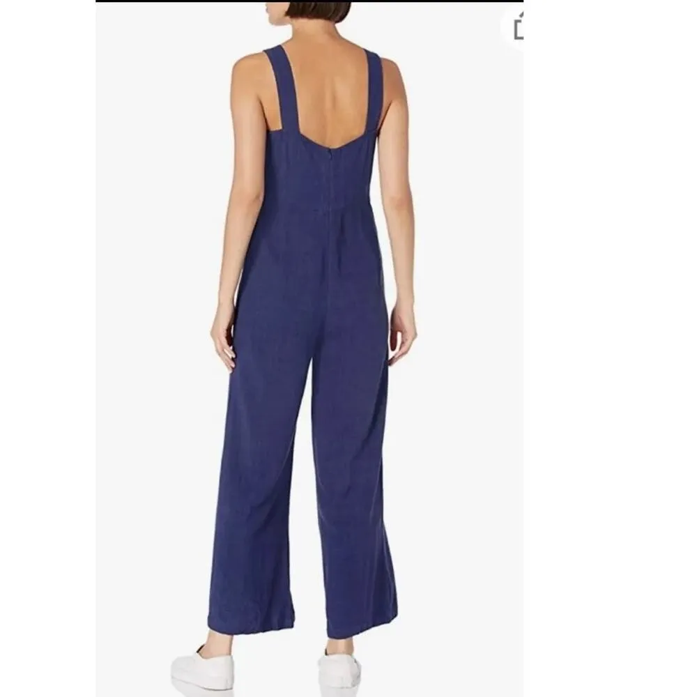 Rachel Pally Dark Blue Linen Alda Square Neck Wide Leg Flare Jumpsuit Size M - Image 5