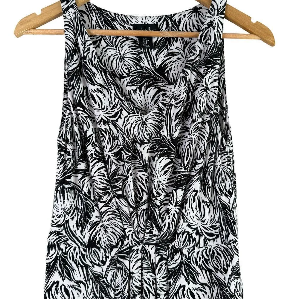 Nicole Miller Sleeveless Pleated Jersey Maxi Dress in Black White‎ Palm Print, M - Image 3