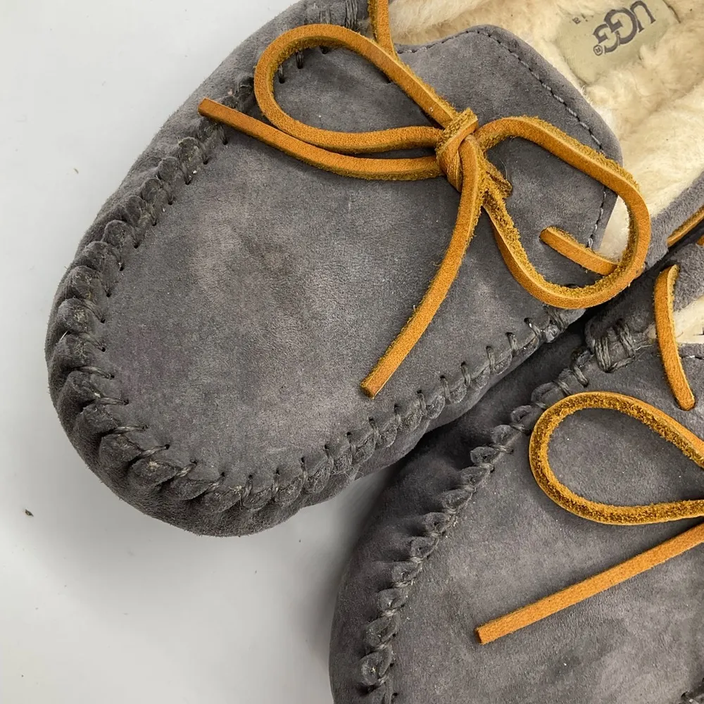 UGG  GREY LEATHER MOCCASIN SLIPPERS - Image 4