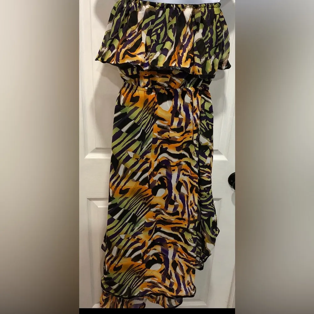 New Look Strapless HiLo Ruffle Layered Fiesta Fun Dress Size M Multicolored - Image 6