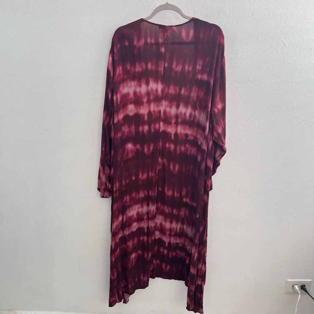 NEW Torrid Long Duster Cardigan Kimono 4X Burgundy Tie Dye Boho Gauze Longline - Image 9