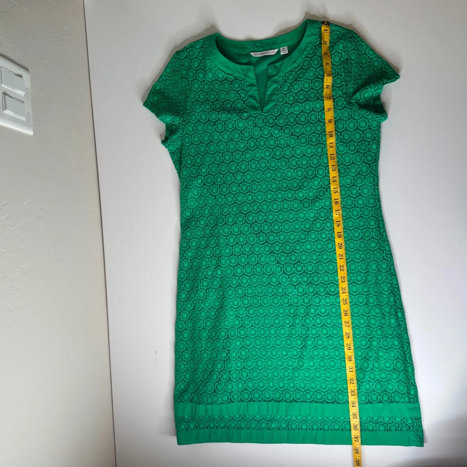 Isaac Mizrahi Live! Green Lace Crochet Knit Shift Dress‎ Medium Preppy Church - Image 9