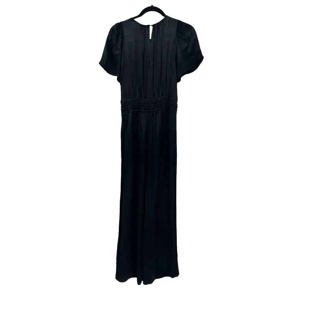 Anthropologie The Somerset Jumpsuit Black‎ Satin Wide Leg Short Sleeve Black XS - Image 9
