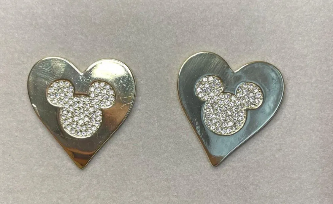 NEW IN BOX Disney x  gold heart Mickey Mouse rhinestone earrings - Image 2