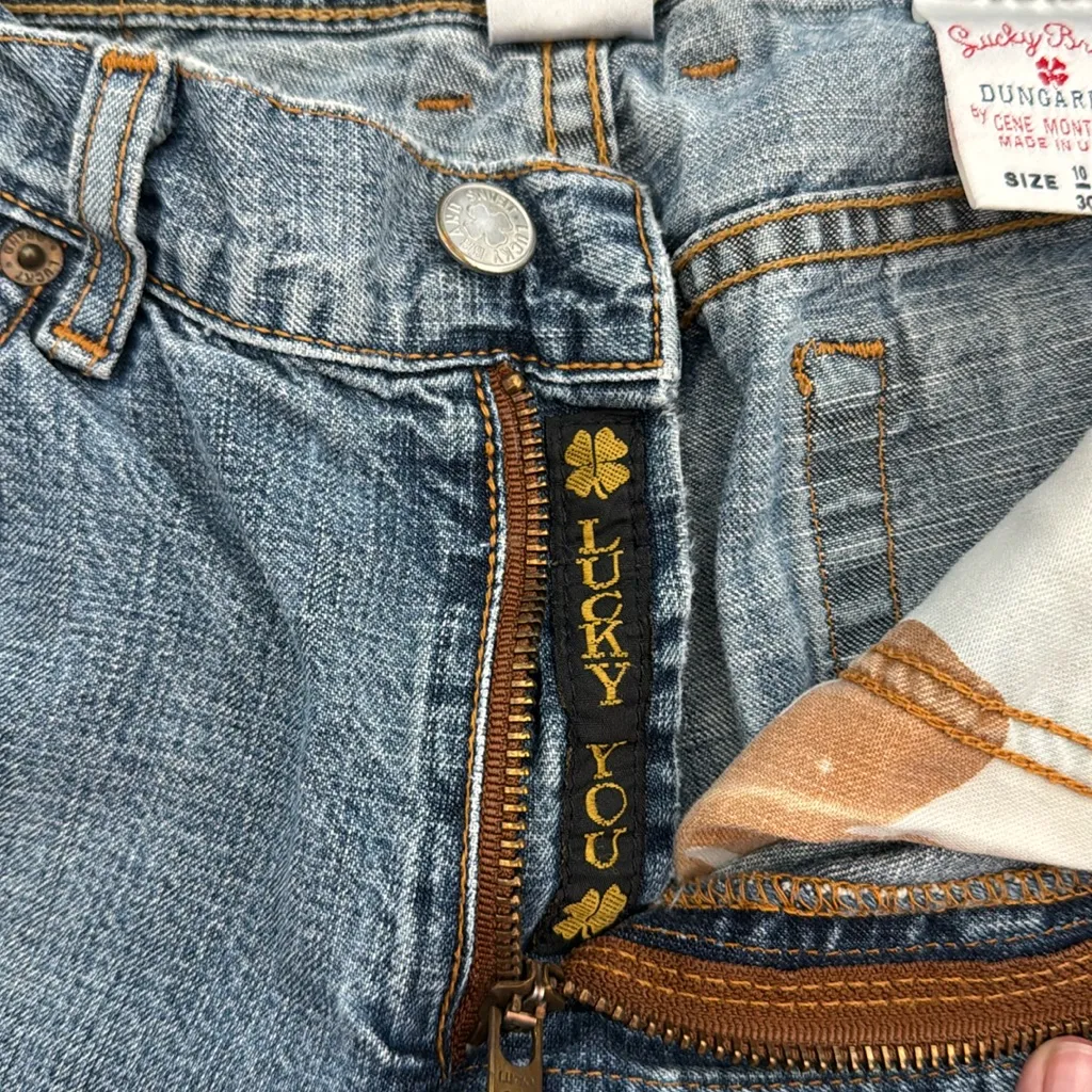 Vintage 90s Lucky Brand low rise flare dungarees light wash 100% cotton - Image 7