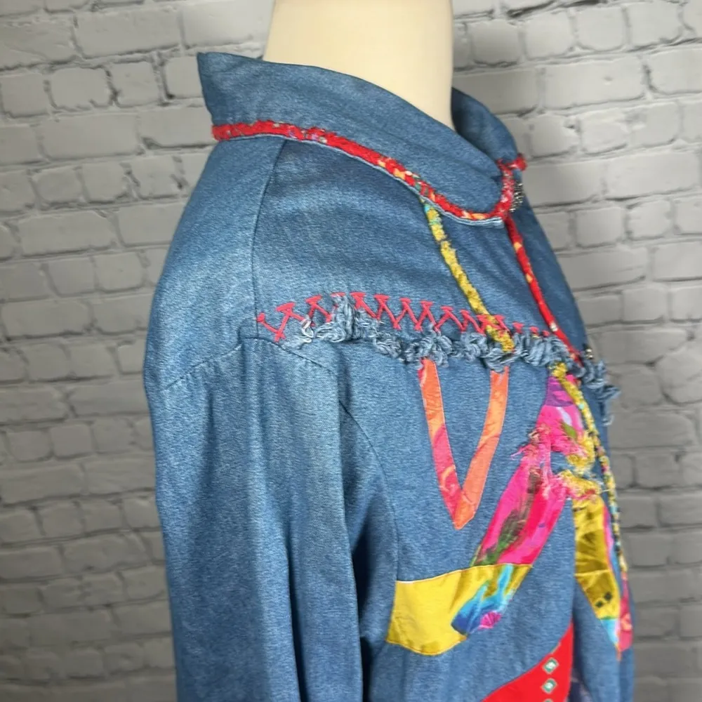 Spirit by  Denim Embroidered Patchwork Shacket Jacket 2X Women's - Image 13