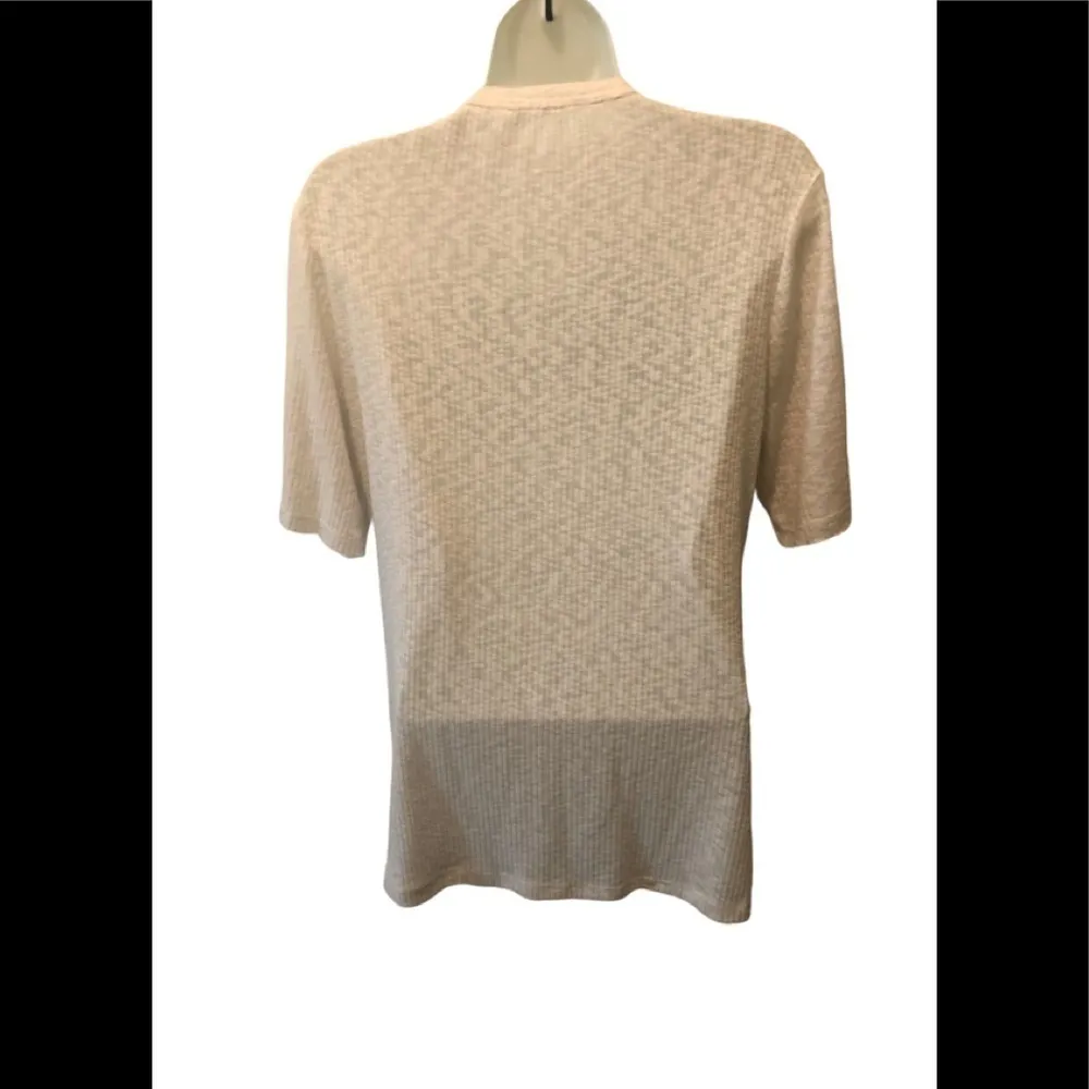 BKE Off White Lace Up Ribbed SS Casual Stretch Shirt Size XL Fall Fashion - Image 3