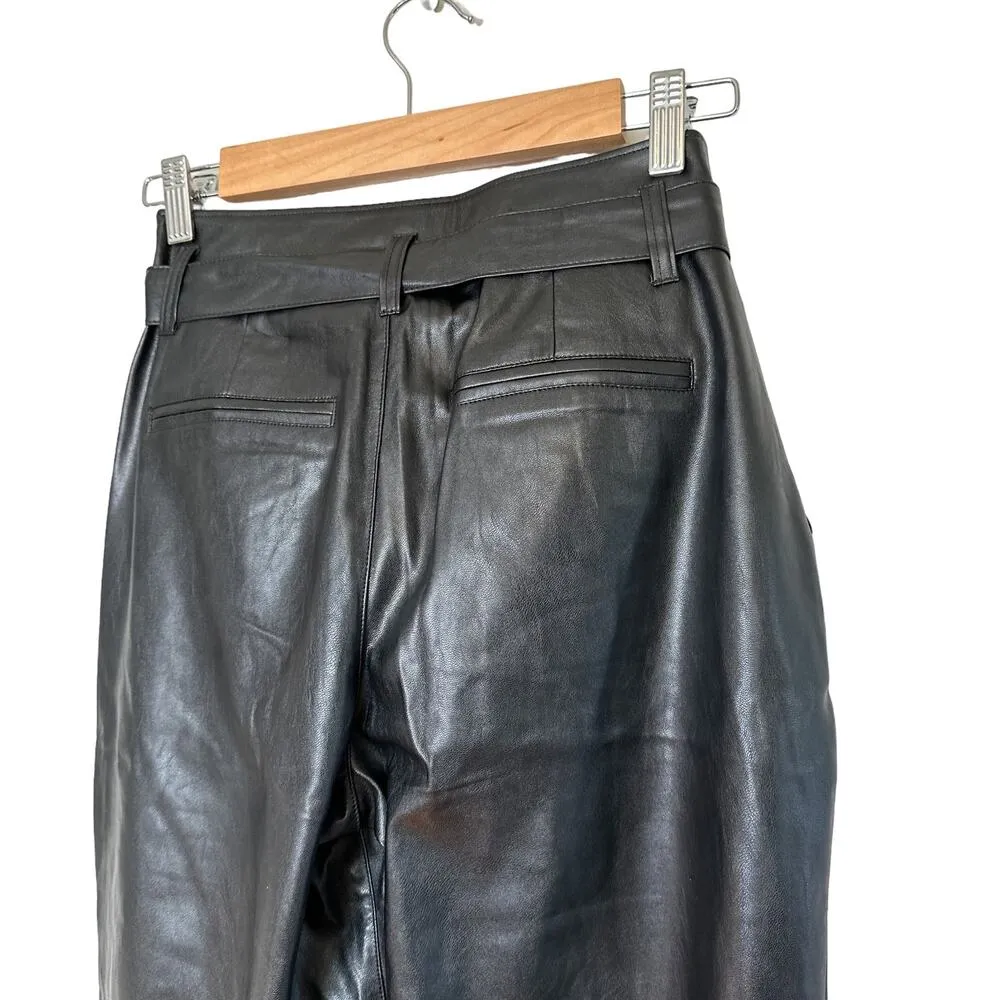 Paige NEW Melila Faux Leather Paper Bag High Waisted Tie Front Crop Pant Black 0 - Image 7