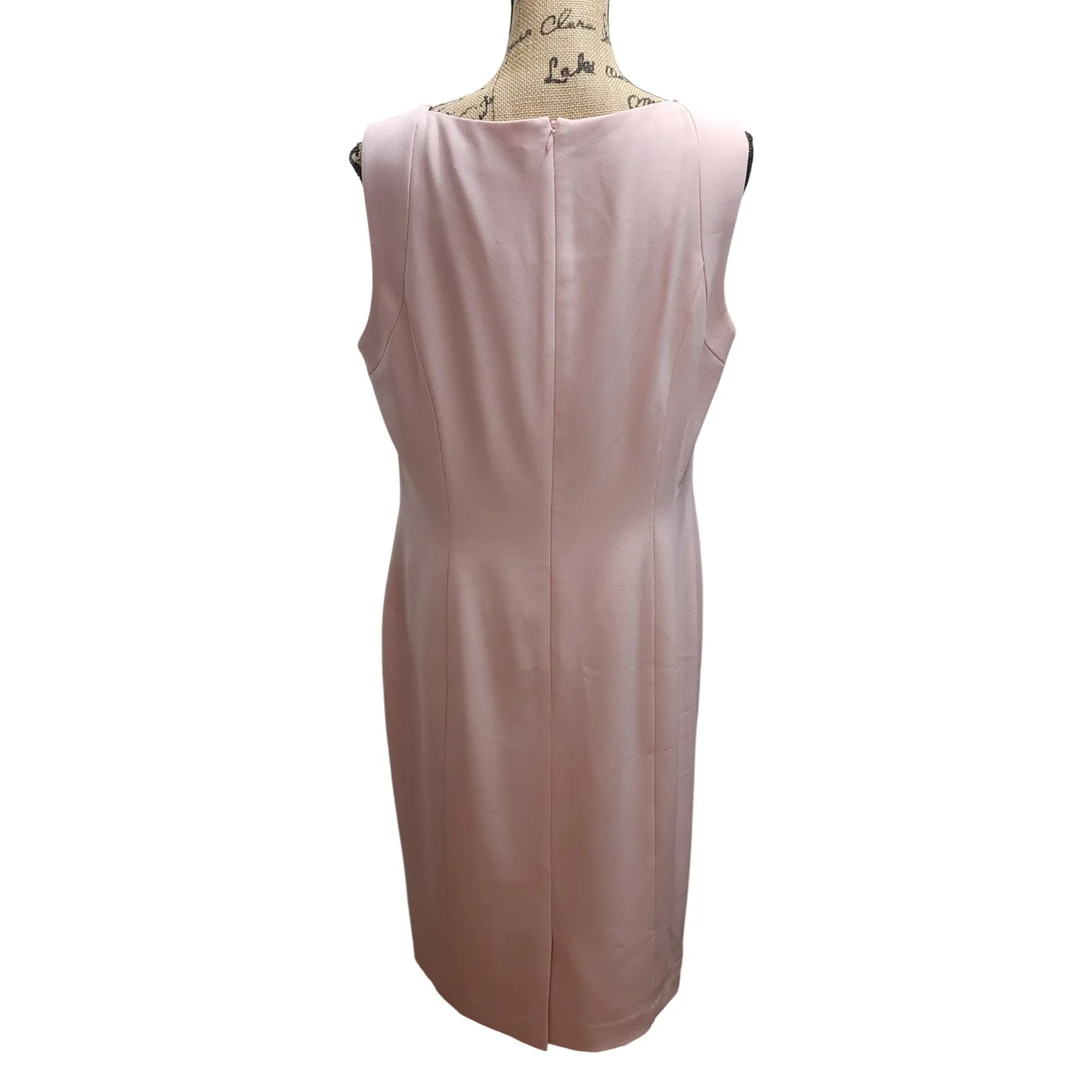 Kasper Pink Sheath Dress Square Neck Sleeveless Knee Length Women US 14 - Image 3