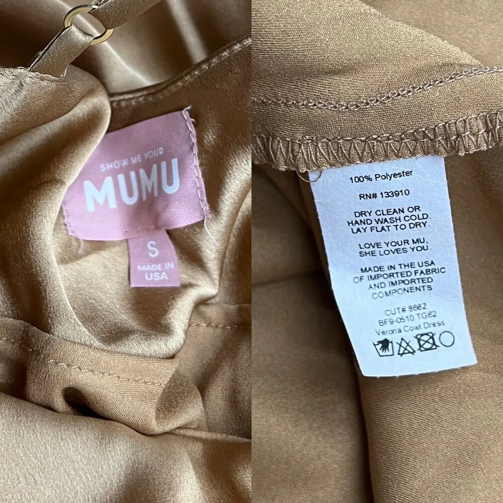 Show Me Your Mumu Verona Cowl Dress in True Gold Luxe Satin size Small - Image 2