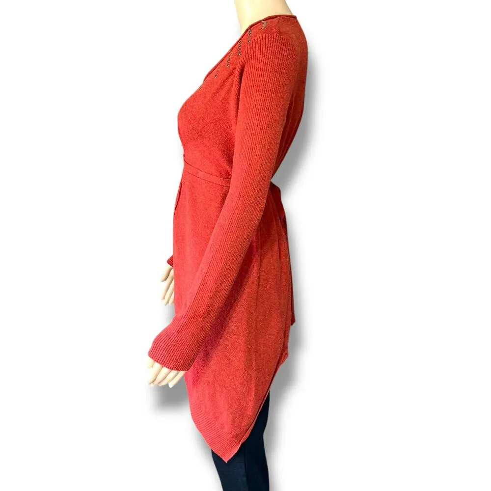 One World Womens Tunic Sweater Pullover Asymmetrical Studded Burnt Orange Medium - Image 7