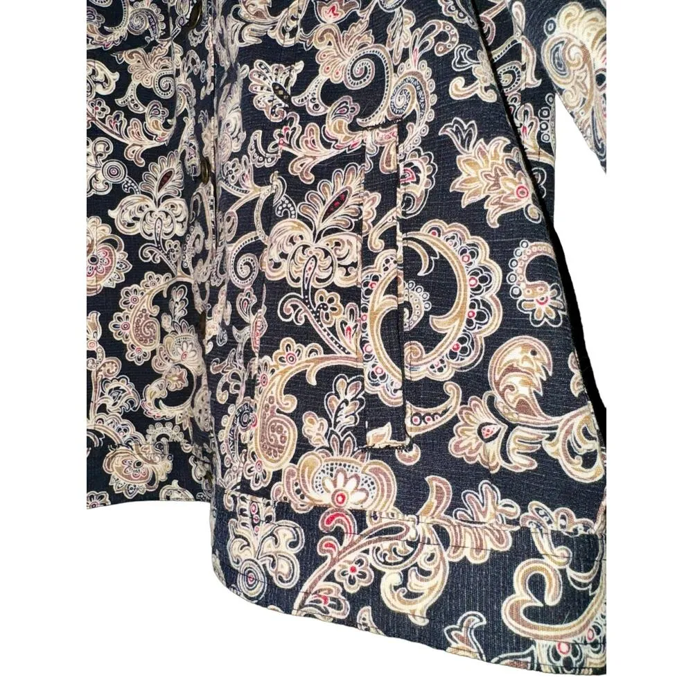 Charter Club Tan Paisley Black Jacket Shacket Womens Size Small Boho Artsy Retro - Image 3