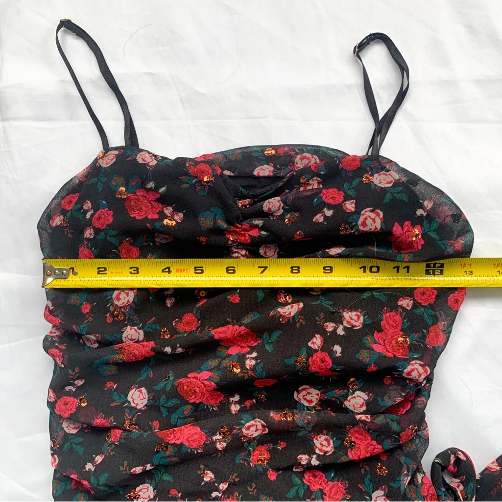 forever 21 black dress with red flowers Sleeveless Mesh Floral Mini Dress